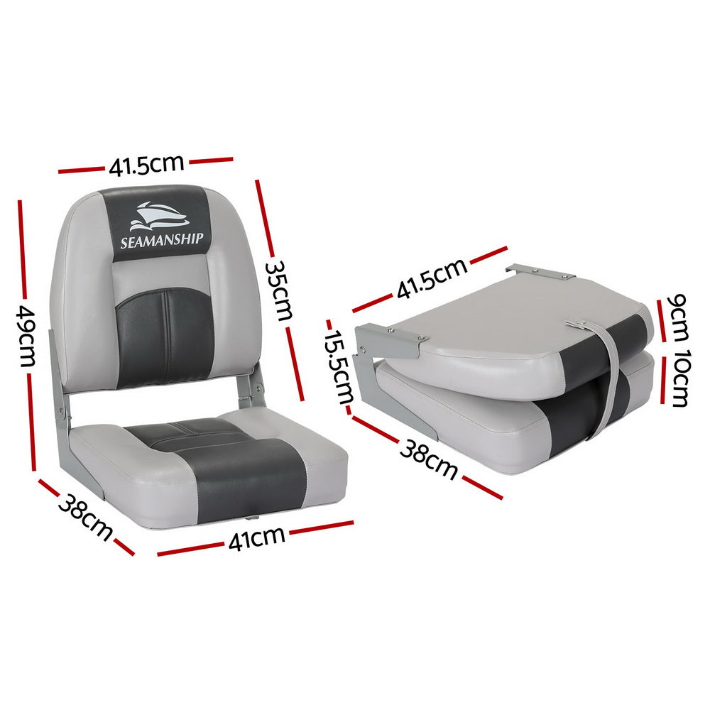 Seamanship Folding Marine Boat Seats Pair with Swivel Base Charcoal