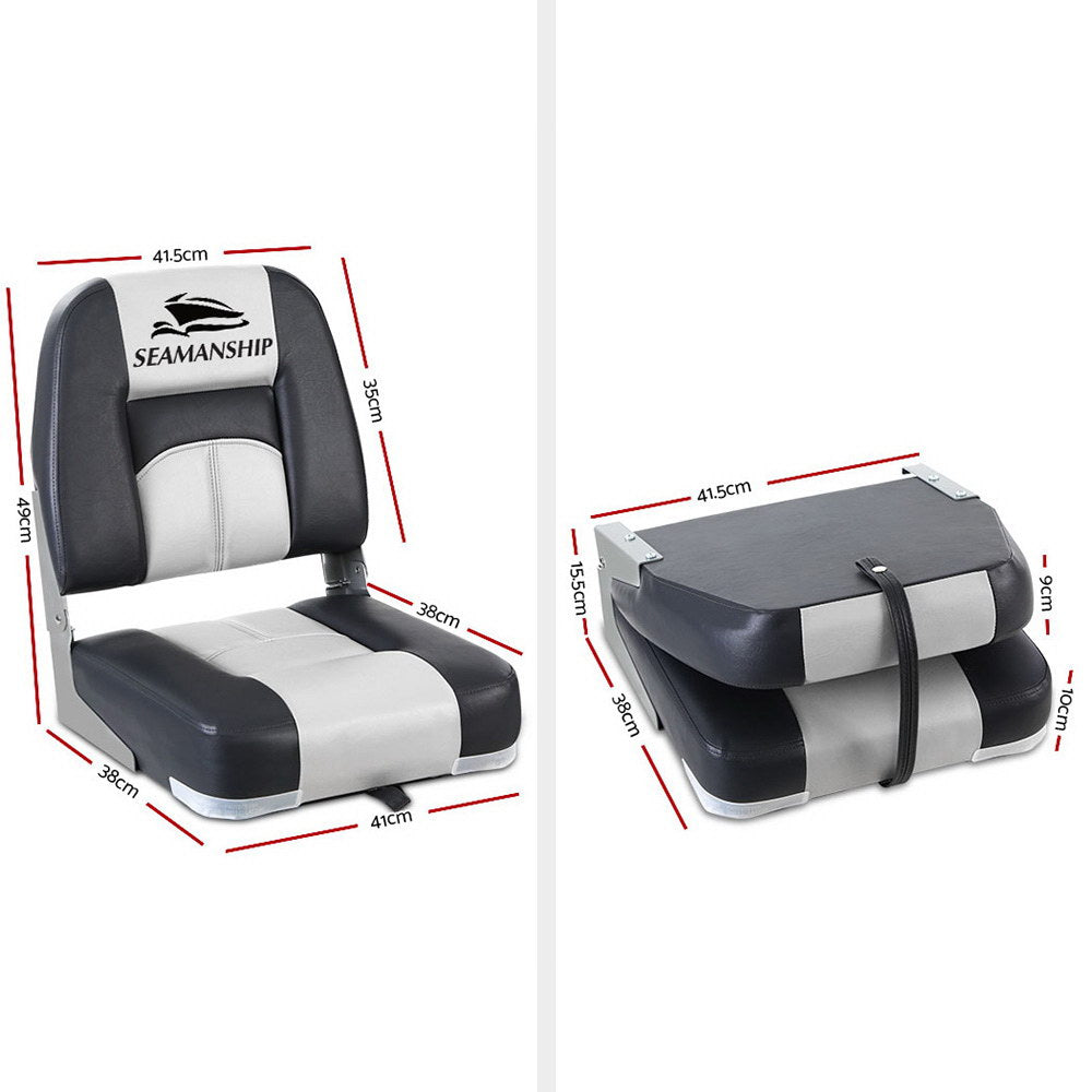 Seamanship Folding Marine Boat Seats Pair with Swivel Base Grey
