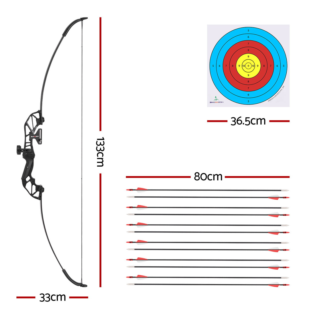 Everfit Recurve Bow Arrow Set for Beginners Red 55lbs 135cm