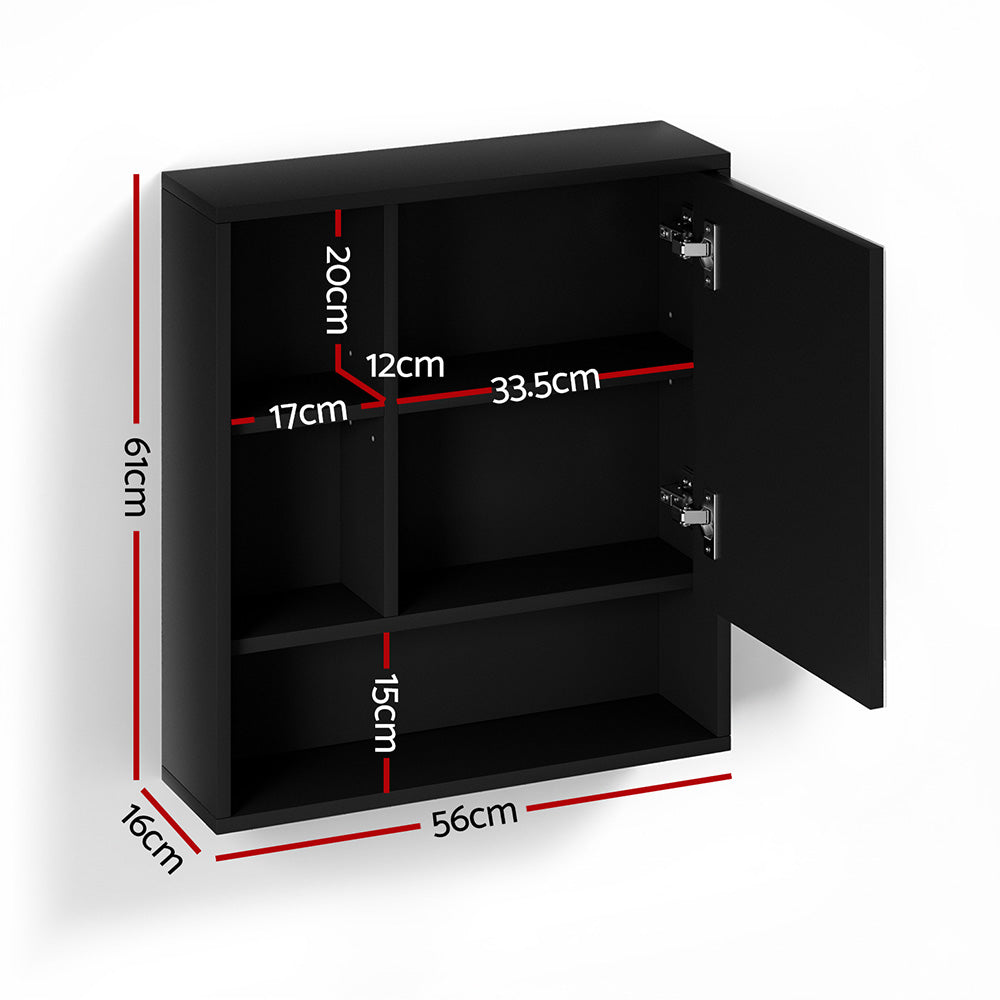 Cefito Bathroom Mirror Cabinet Medicine Storage Wall Mounted 56cm Black