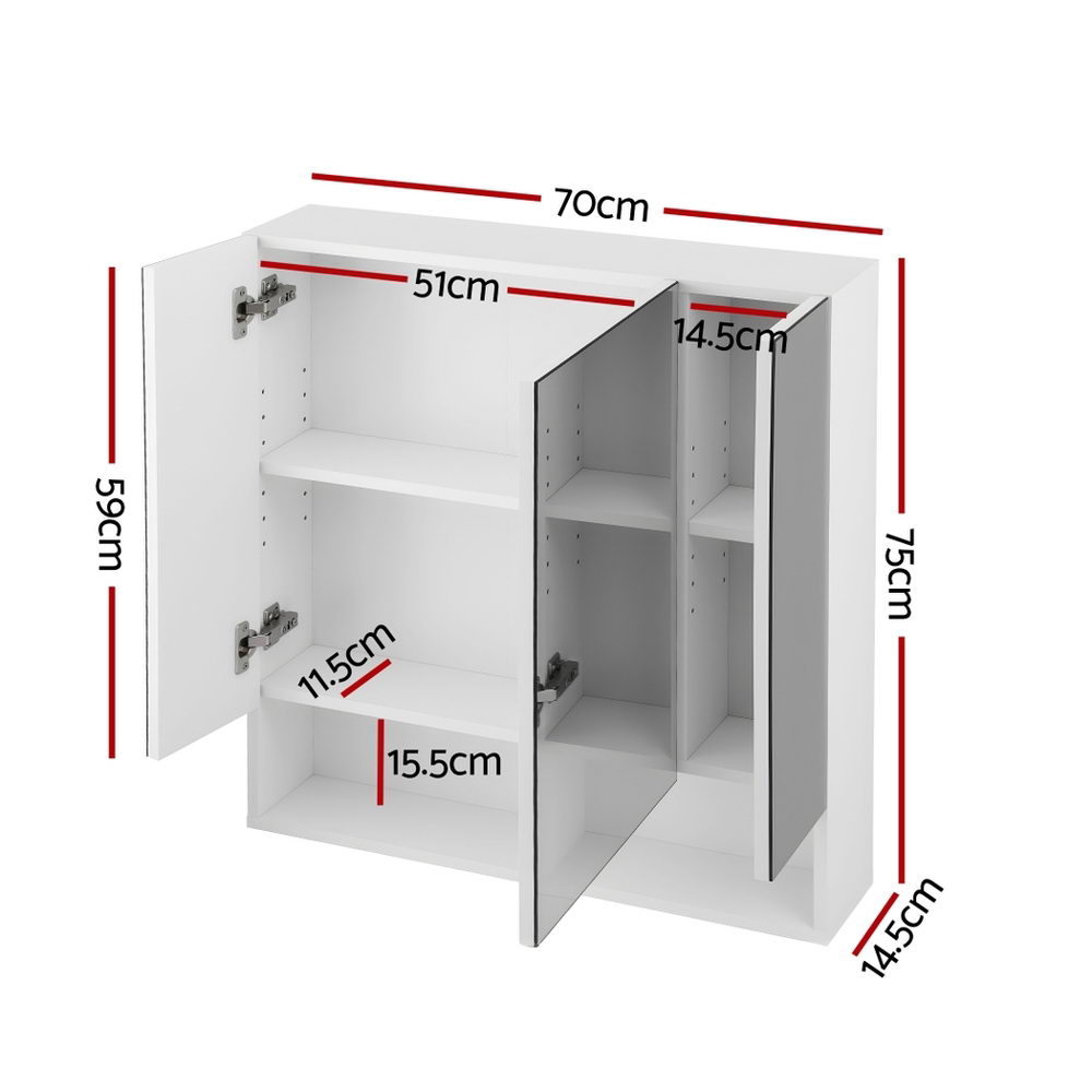 Cefito Bathroom Mirror Cabinet Medicine Storage Wall Hung 700x750mm White