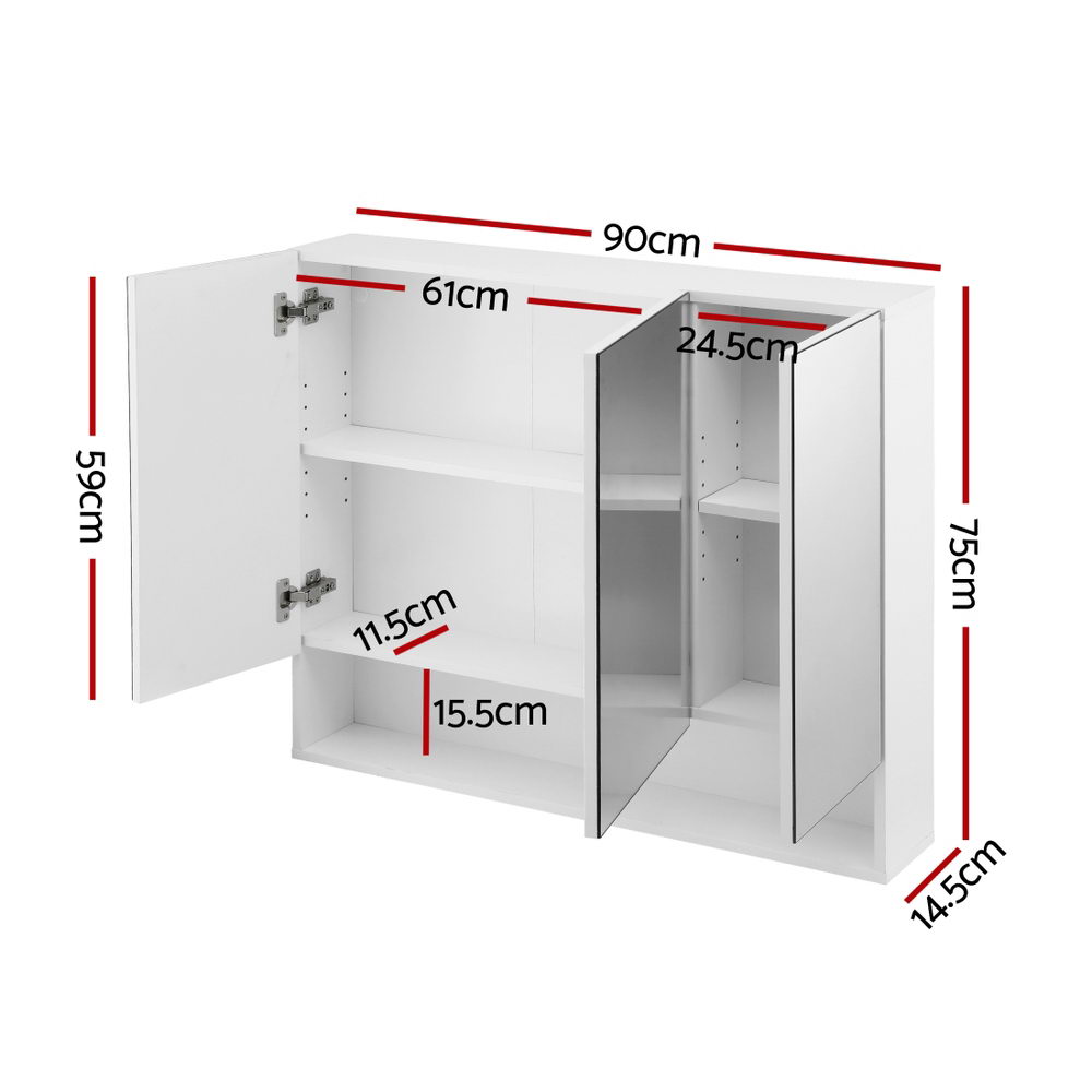 Cefito Triple Mirror Cabinet Medicine Storage Wall Hung White 900mm