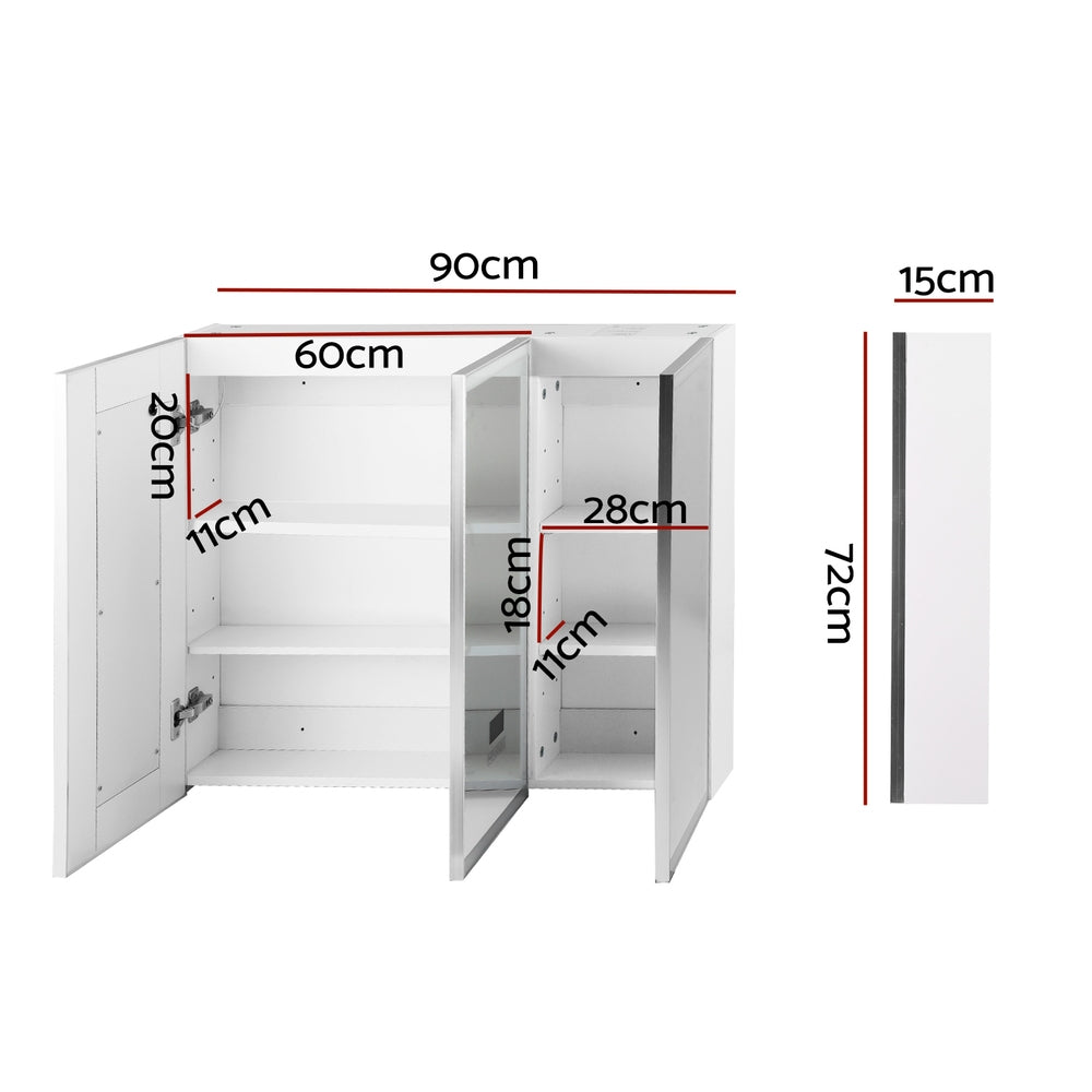 Cefito LED Mirror Cabinet 3-Door Bluetooth Anti-Fog White 900mm