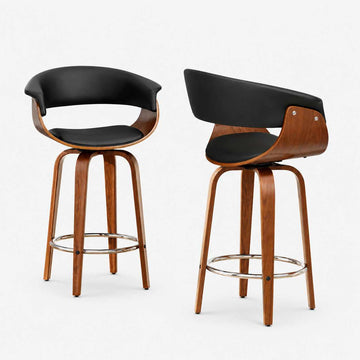 Artiss Bentwood Swivel Bar Stools with PU Leather Set of 2 Walnut