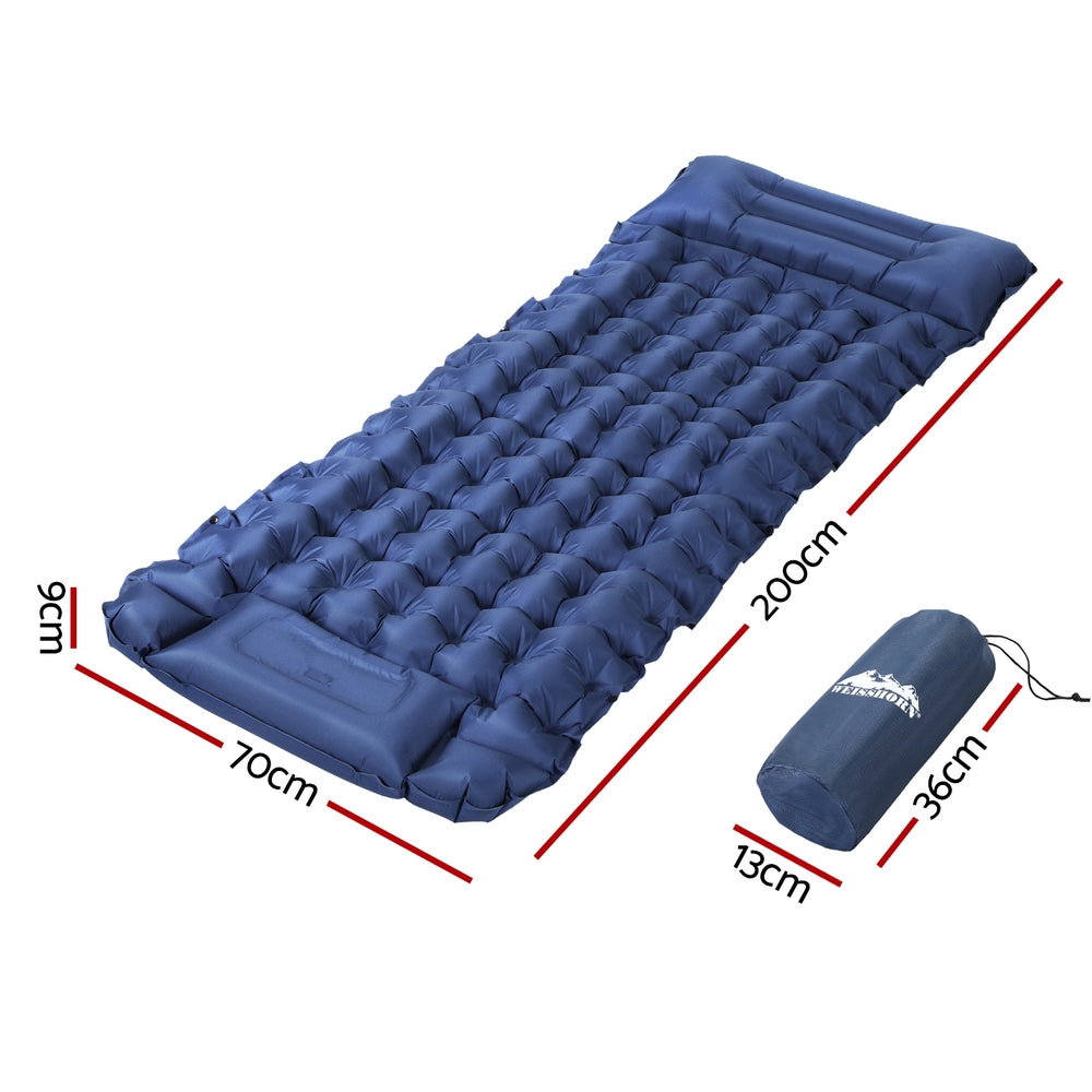 Weisshorn Self Inflating Sleeping Mat 9cm Thick Pillow Blue