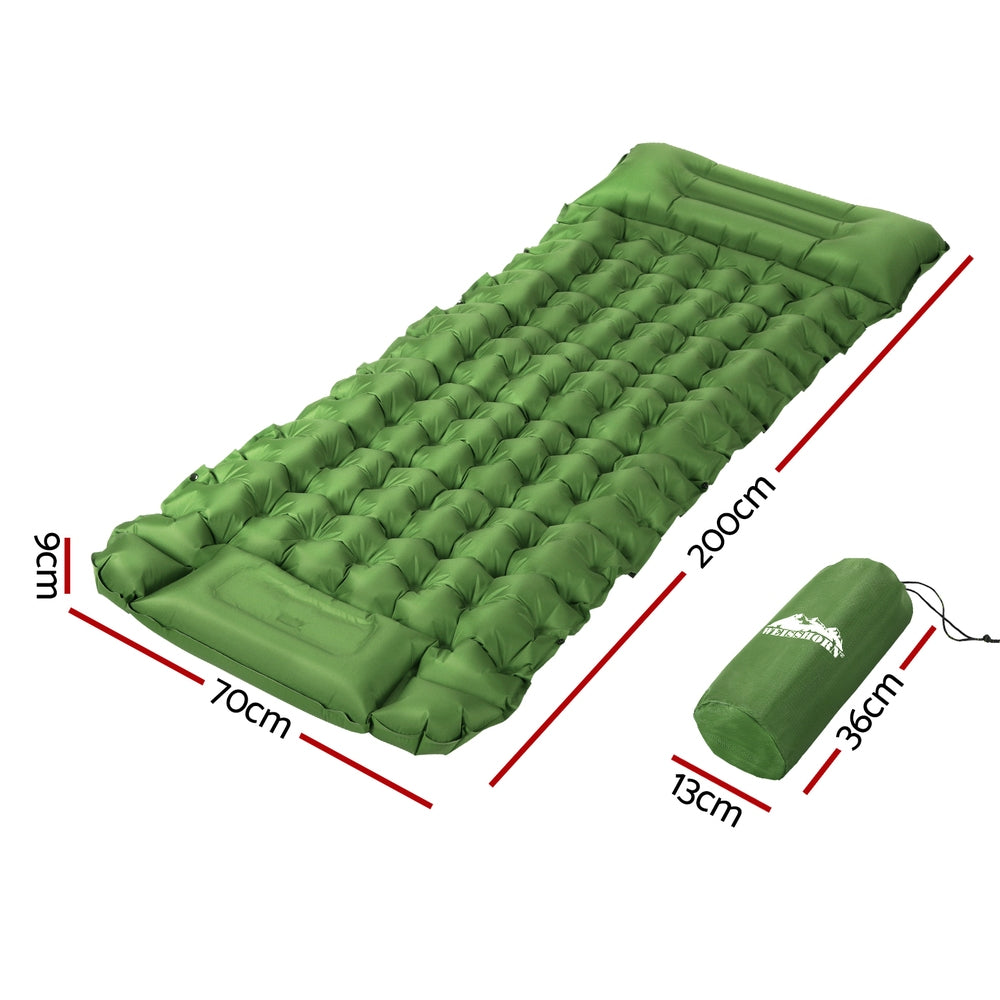 Weisshorn Self Inflating Camping Mat 9cm Thick with Pillow Green