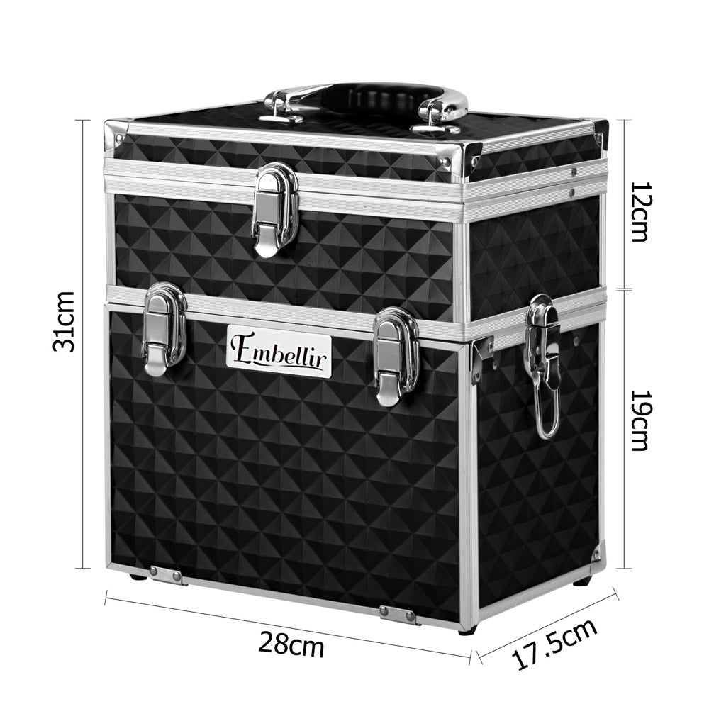 Embellir Portable Makeup Case with Mirror and Handle Diamond Black