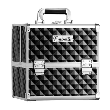 Embellir Lockable Portable Makeup Case with Mirror and Brush Holder Diamond Black