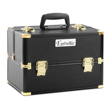 Embellir Lockable Portable Makeup Case with Shoulder Strap Black Gold