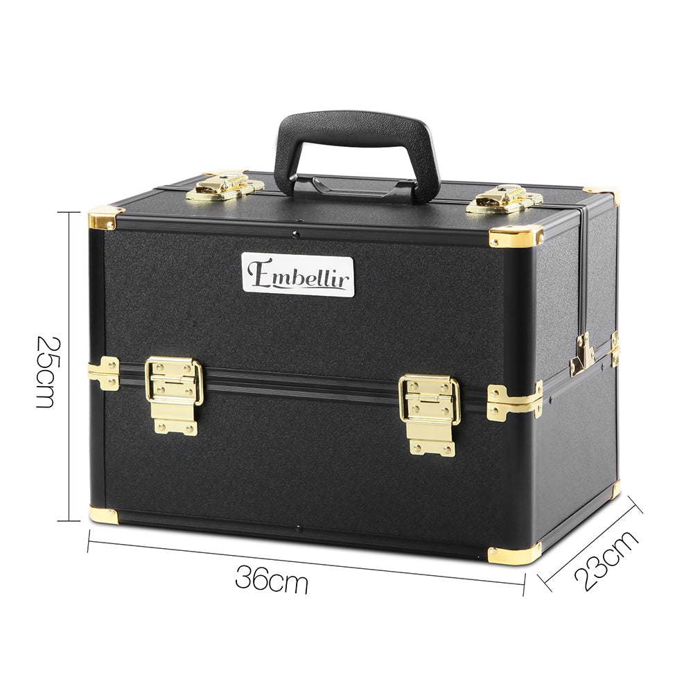 Embellir Lockable Portable Makeup Case with Shoulder Strap Black Gold
