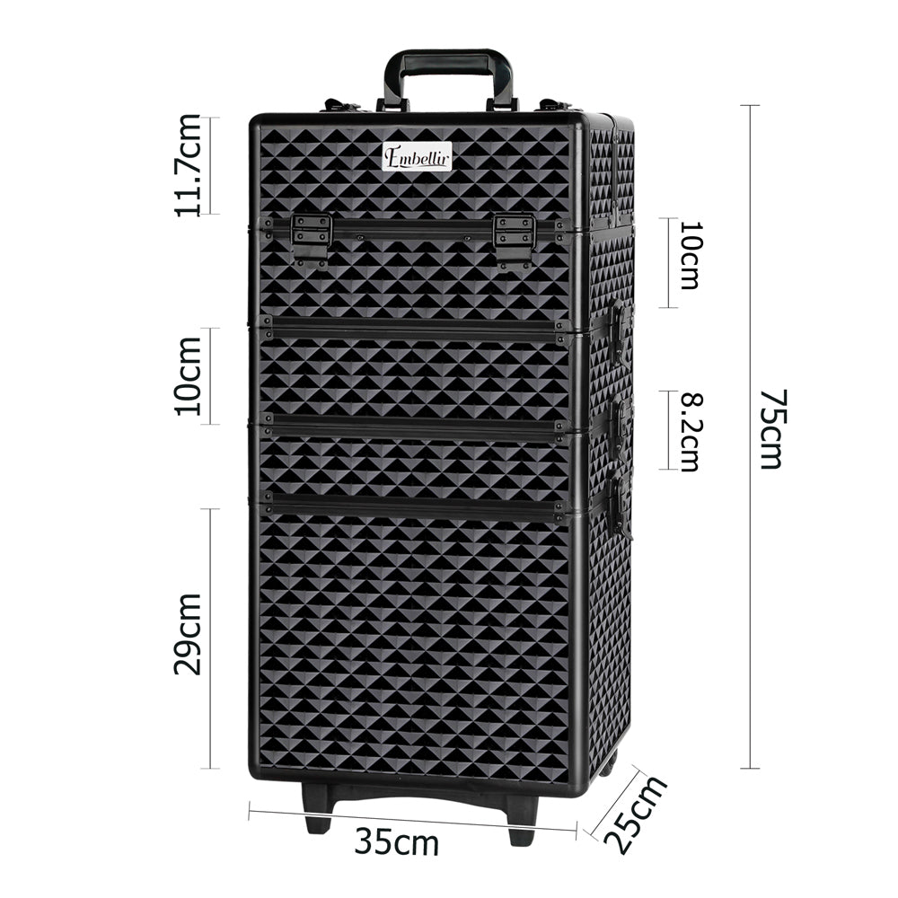 Embellir Makeup Trolley Case 4 Layer Portable Black