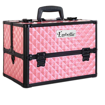 Embellir Lockable Portable Makeup Case with Shoulder Strap Diamond Pink