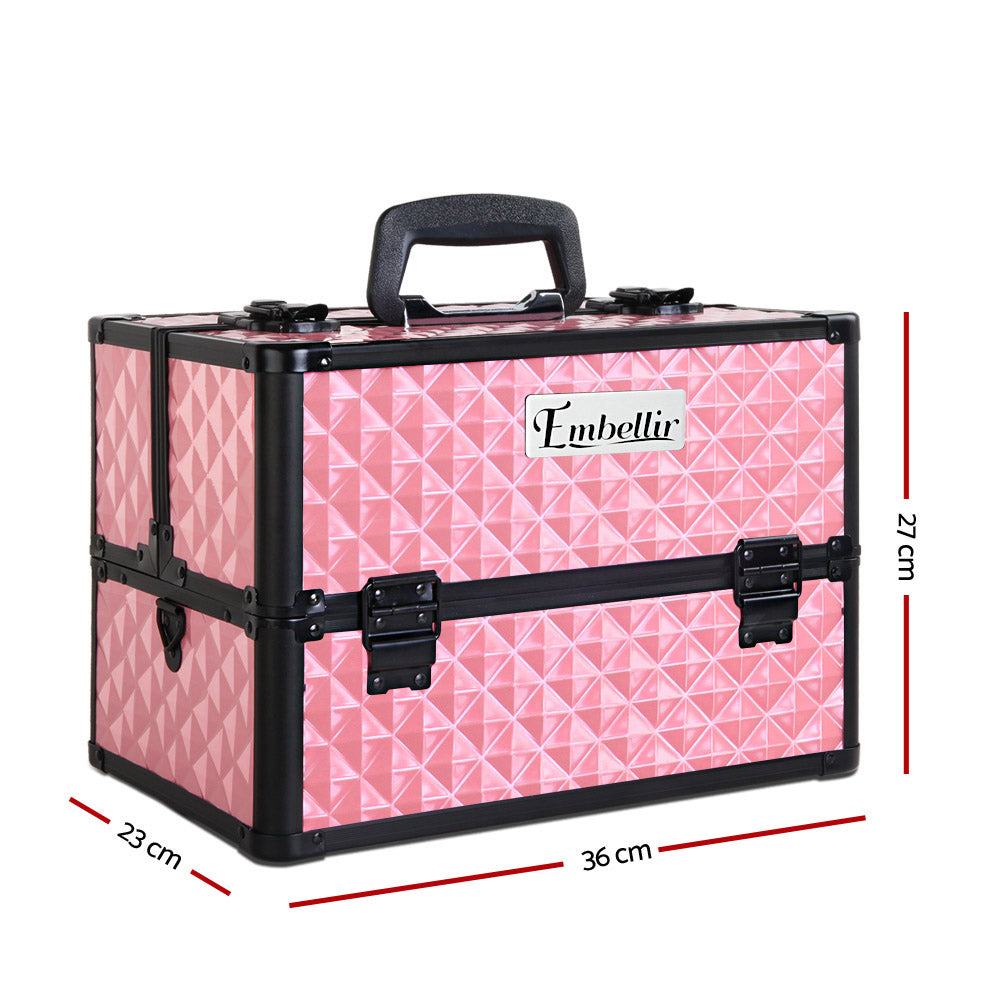 Embellir Lockable Portable Makeup Case with Shoulder Strap Diamond Pink