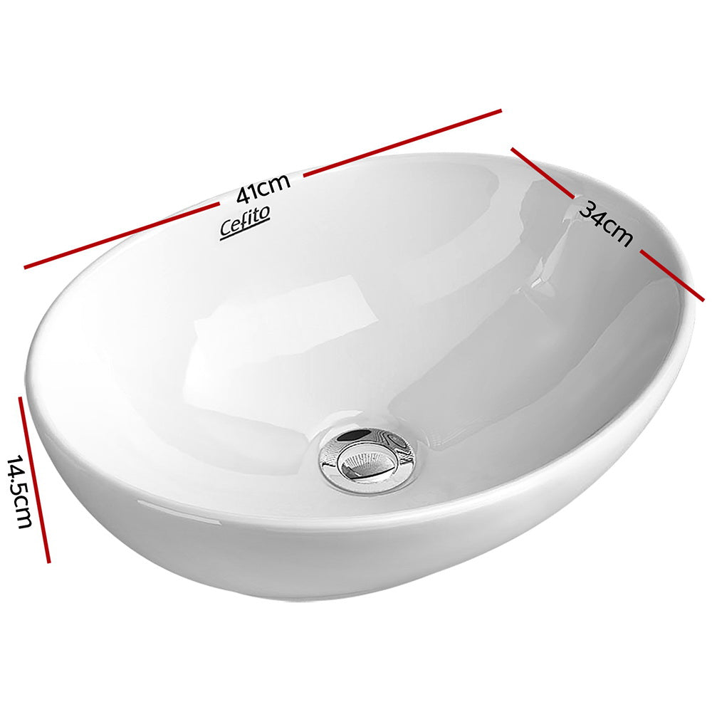 Cefito Ceramic Oval Vanity Basin 41x34cm White Nano Glazed