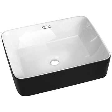 Cefito Dual Finish Ceramic Vanity Basin 48cm Matte Black White Gloss