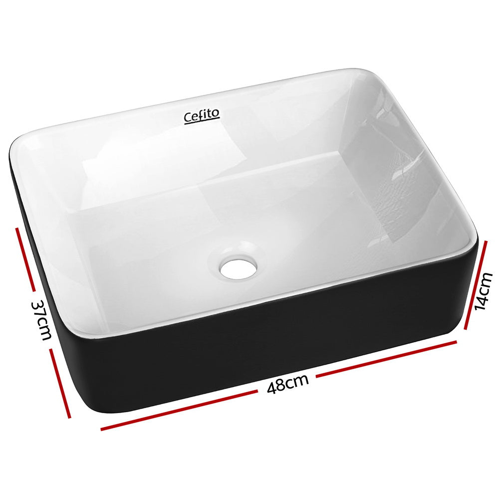 Cefito Dual Finish Ceramic Vanity Basin 48cm Matte Black White Gloss