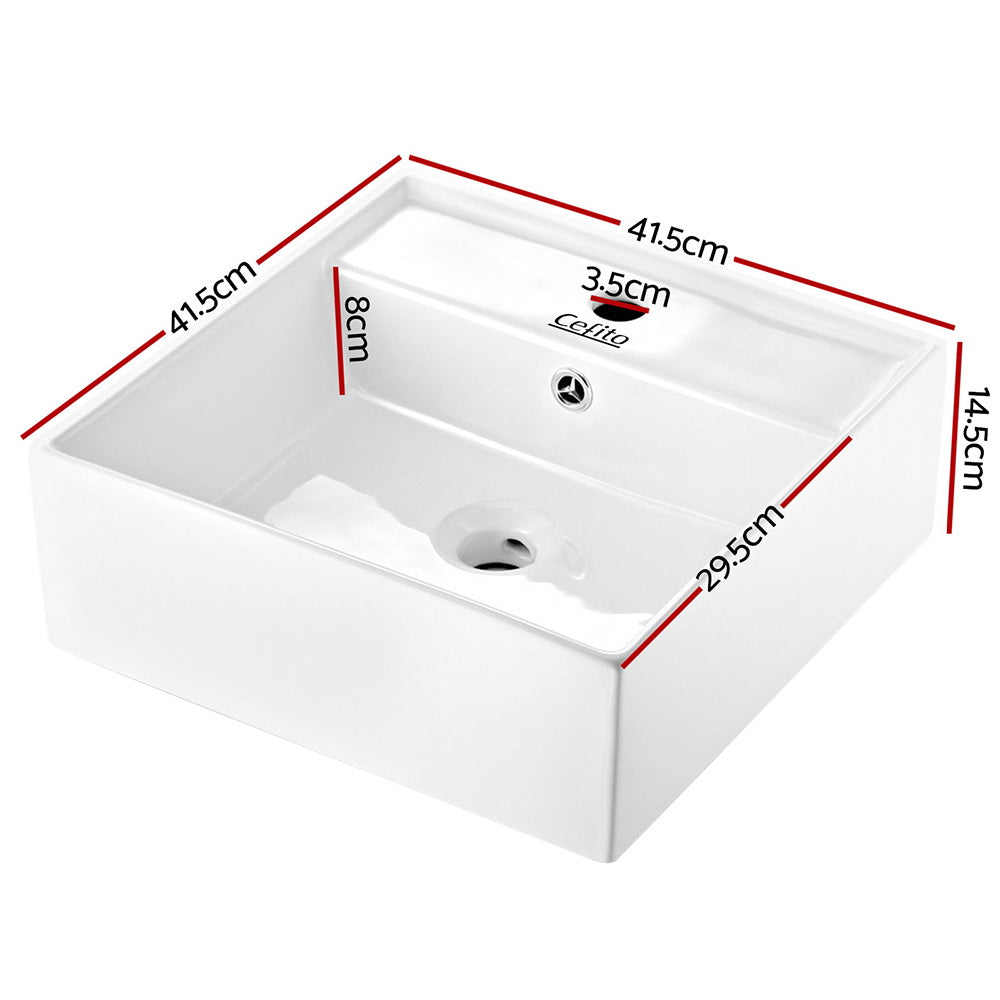 Cefito Ceramic Square Vanity Basin 41cm White Nano Glazed