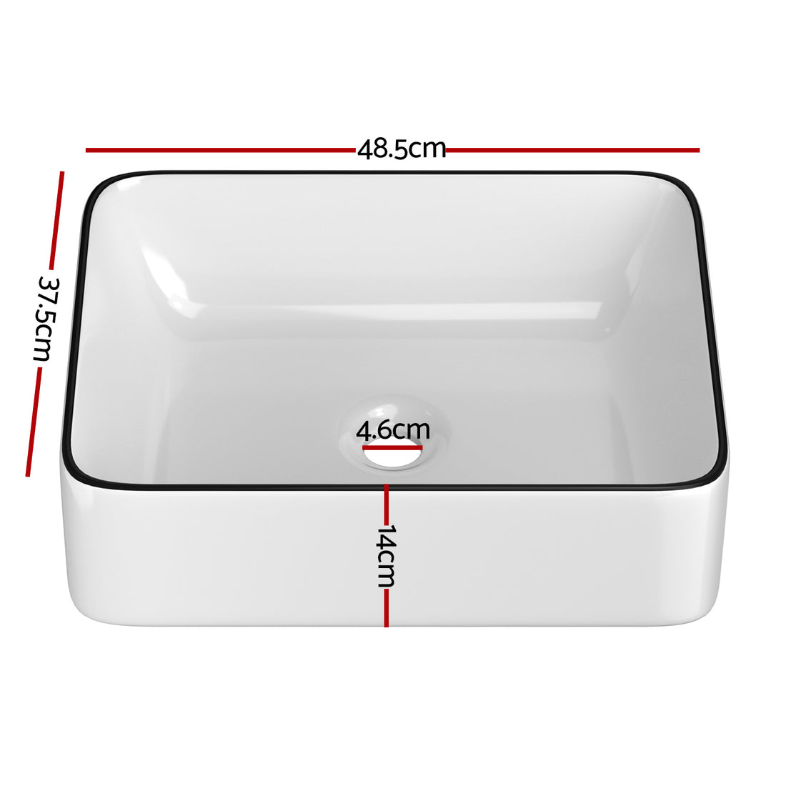 Cefito Black Line Ceramic Vanity Basin 48cm White