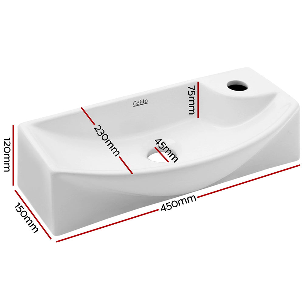 Cefito Ceramic Wall Mounted Basin 46cm White Nano Glazed