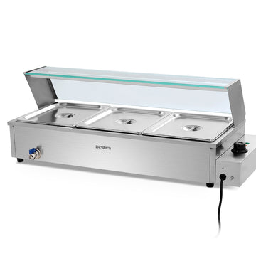 Devanti Bain Marie Food Warmer 3 Pan Commercial Stainless Steel