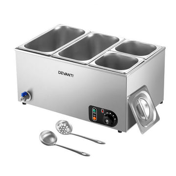 Devanti Commercial Food Warmer Bain Marie 4 Pan 1200W Stainless Steel