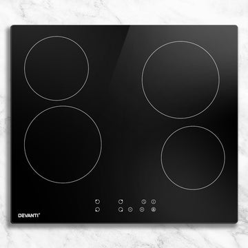 Devanti Ceramic Cooktop 60cm 4-Zone Electric Black Glass