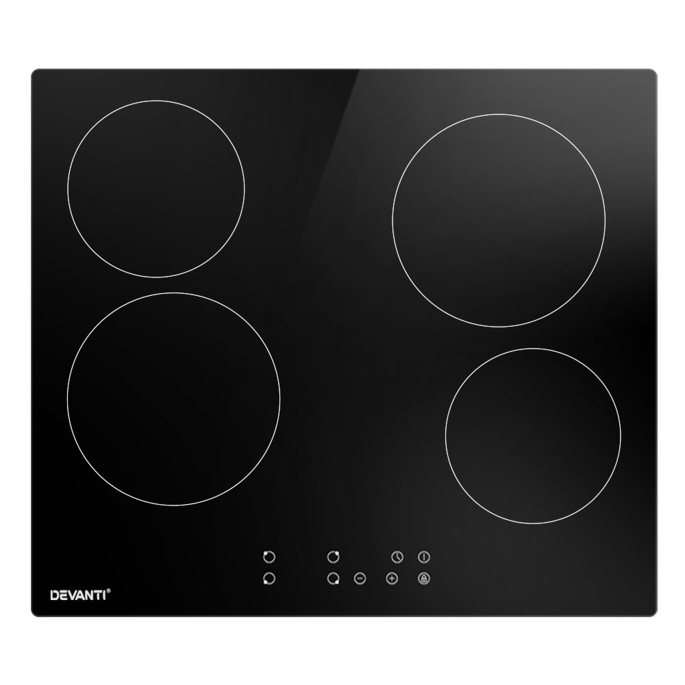 Devanti Ceramic Cooktop 60cm 4-Zone Electric Black Glass