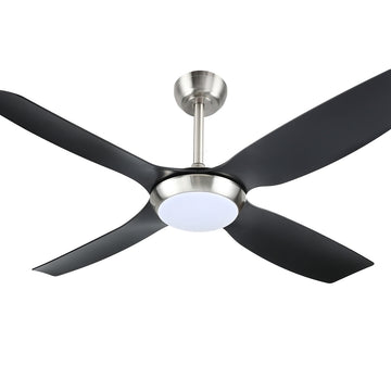 Devanti 52 Inch Ceiling Fan 4 Blades LED Light Remote Black Silver