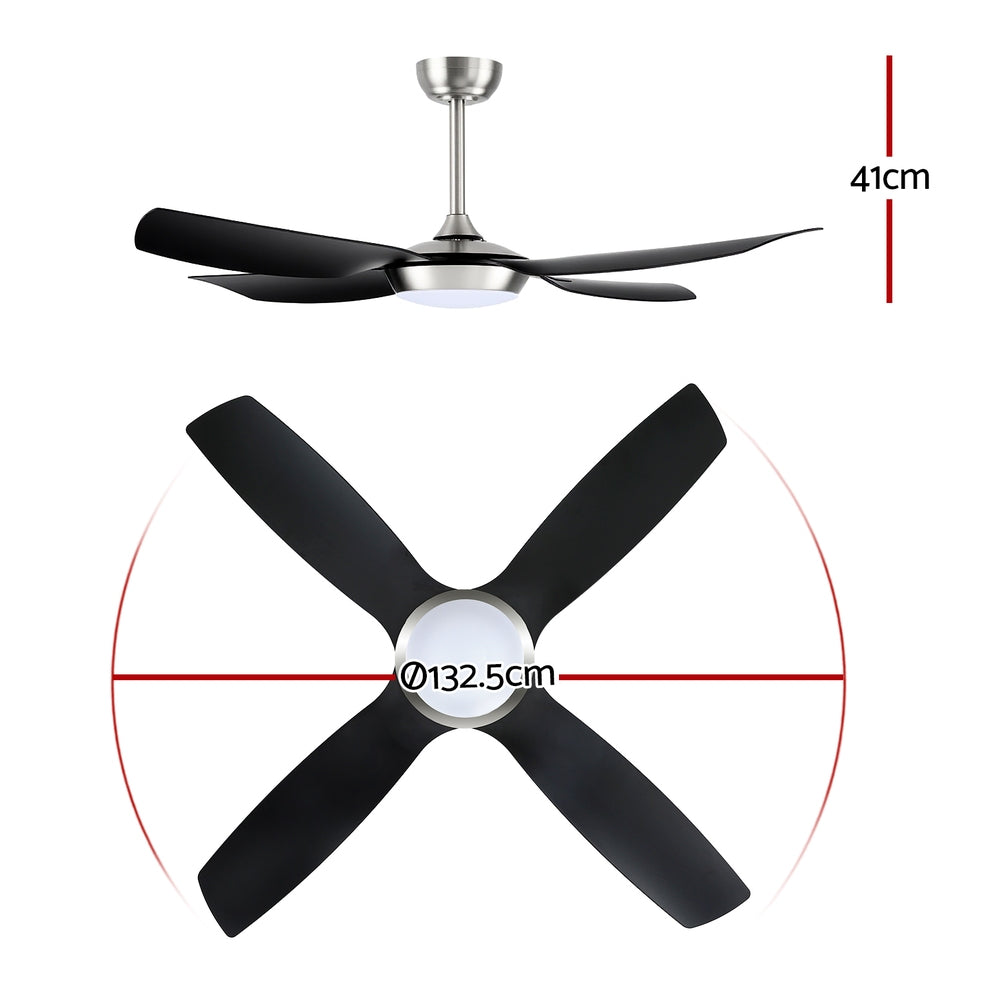Devanti 52 Inch Ceiling Fan 4 Blades LED Light Remote Black Silver