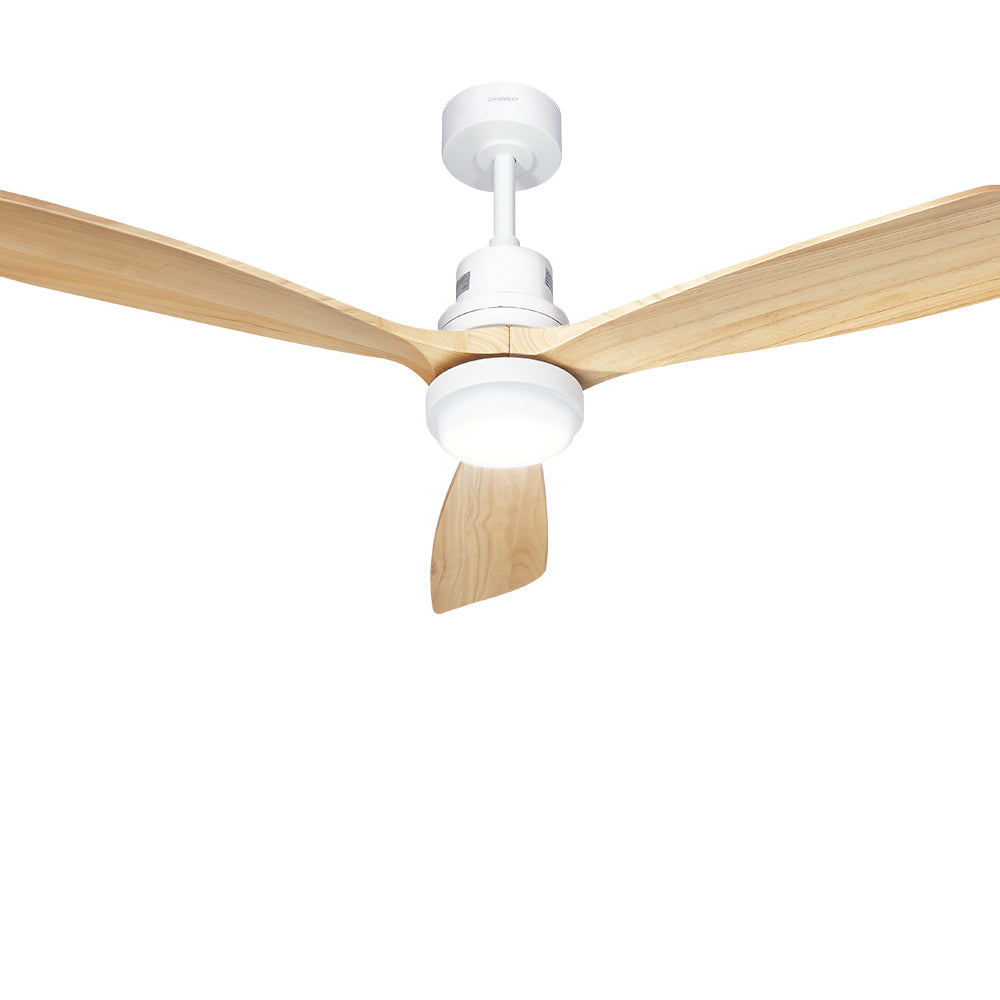 Devanti Ceiling Fan with LED Light and Remote 52-inch Light Wood