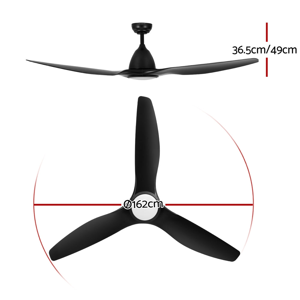Devanti 64 Inch Ceiling Fan with LED Light Remote Control Black