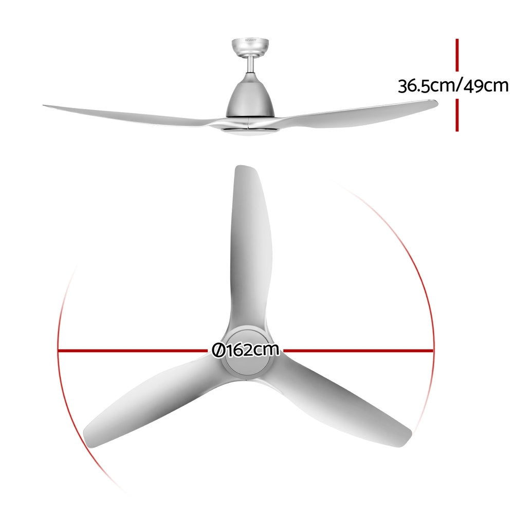 Devanti Ceiling Fan with LED Light and Remote 64-inch Silver