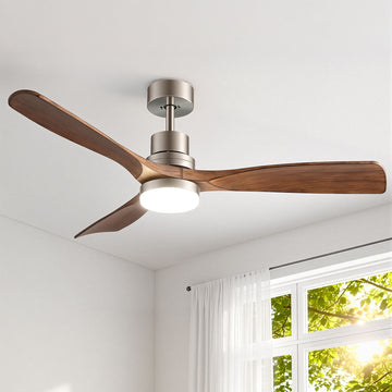 Devanti DC Motor Ceiling Fan 52 Inch Brown Timber LED Light Remote App