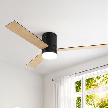 Devanti DC Motor Ceiling Fan 52 Inch Double-Sided Black Light Wood Remote