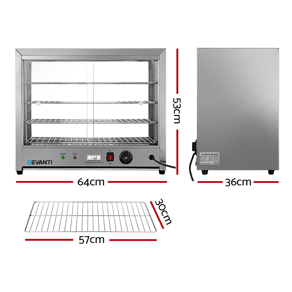 Devanti Commercial Food Warmer 64cm 4-Tier Stainless Steel Display