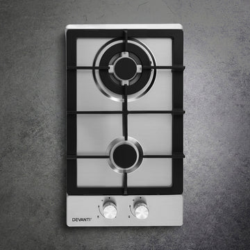 Devanti Gas Cooktop 2 Burner Built-In Stainless Steel Silver