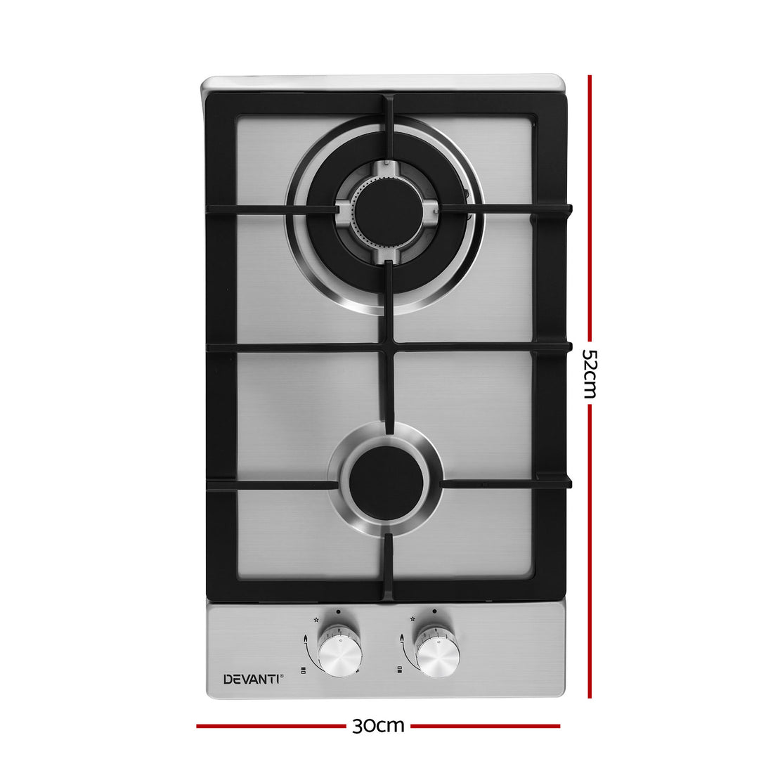 Devanti Gas Cooktop 2 Burner Built-In Stainless Steel Silver