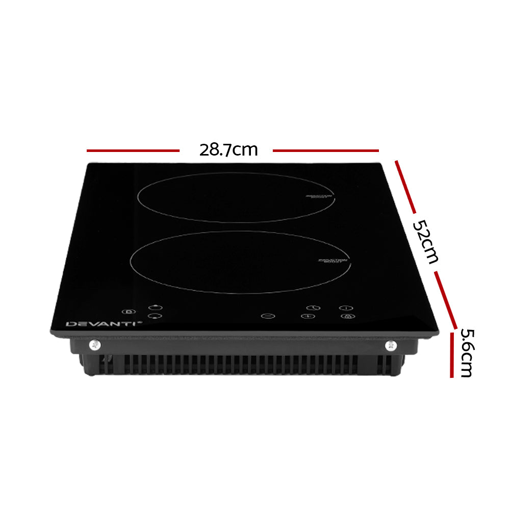 Devanti Built-in Induction Cooktop 30cm 2 Zone Ceramic Glass 3500W