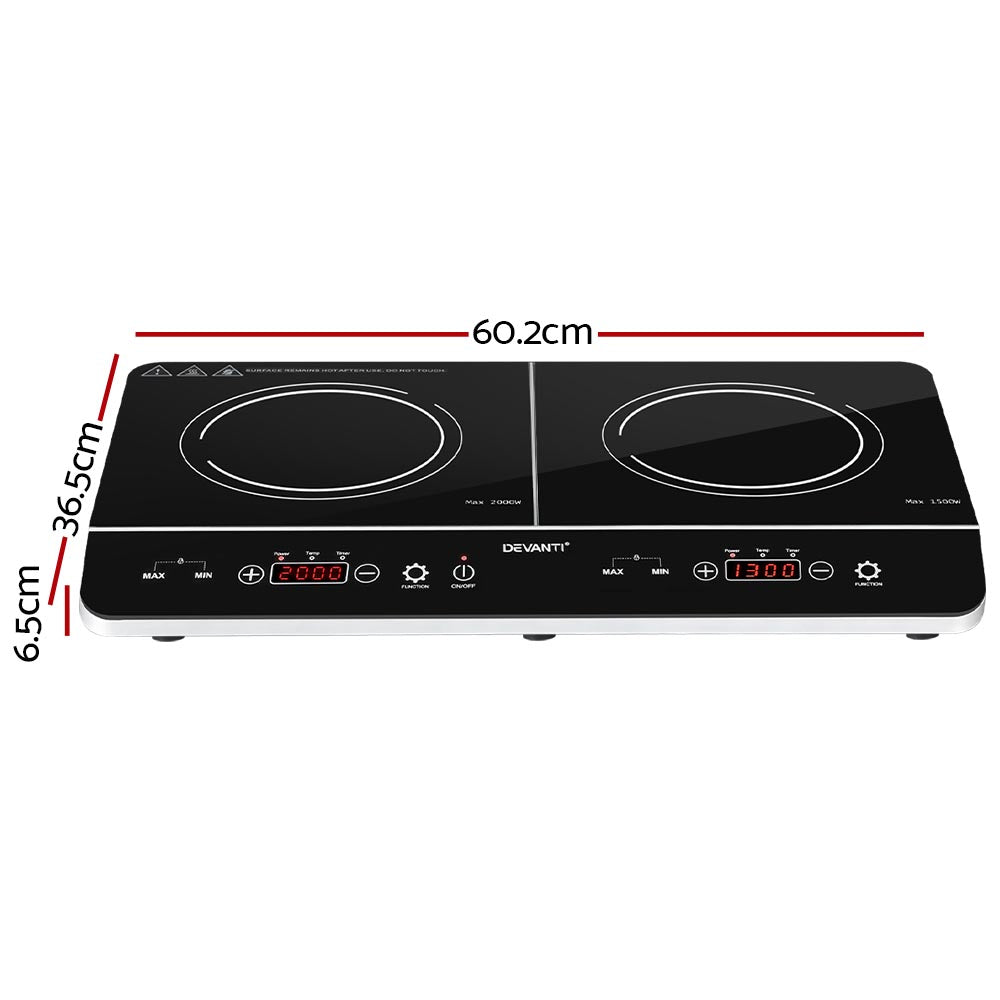 Devanti Portable Induction Cooktop 60cm 2 Zone Black