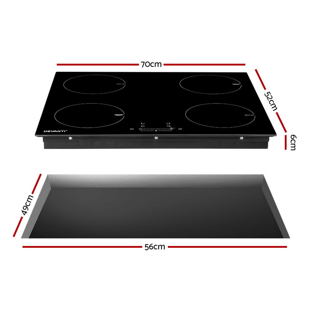 Devanti Built-in Induction Cooktop 70cm 4 Zone Ceramic Glass 7000W