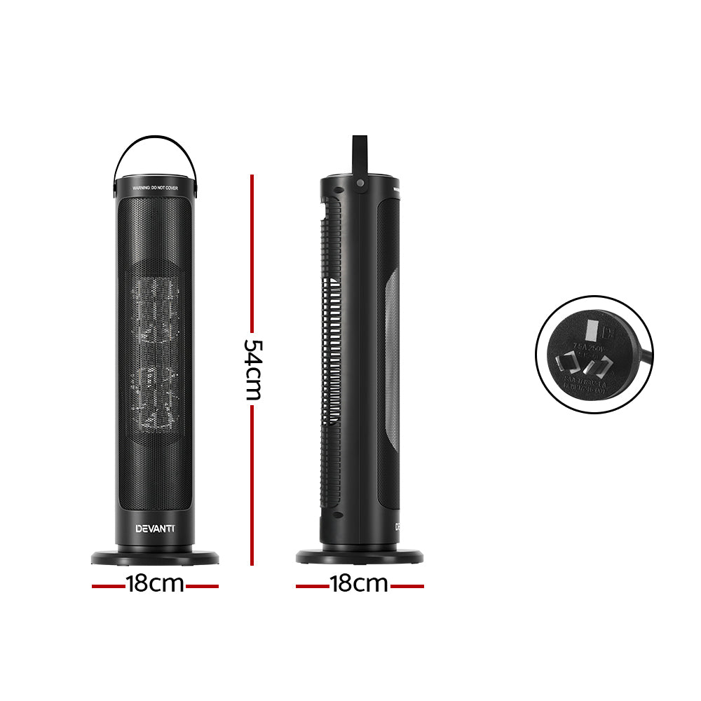 Devanti Ceramic Tower Heater 2000W with Remote Control ECO Mode