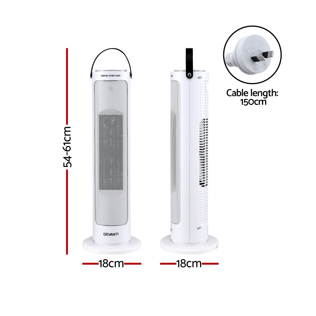 Devanti 2000W Ceramic Tower Heater Oscillating White