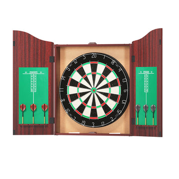 18 Inch Dartboard Cabinet with 6 Steel Darts Brown Wooden