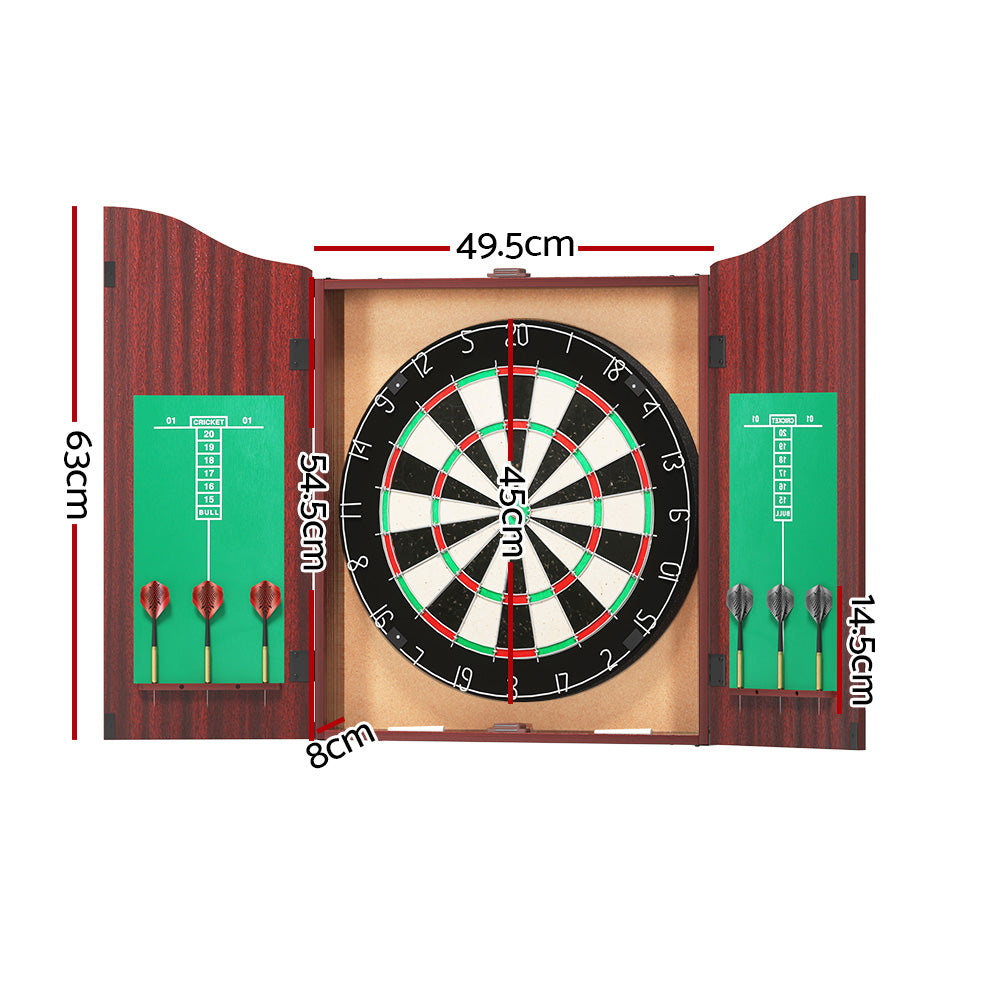 18 Inch Dartboard Cabinet with 6 Steel Darts Brown Wooden