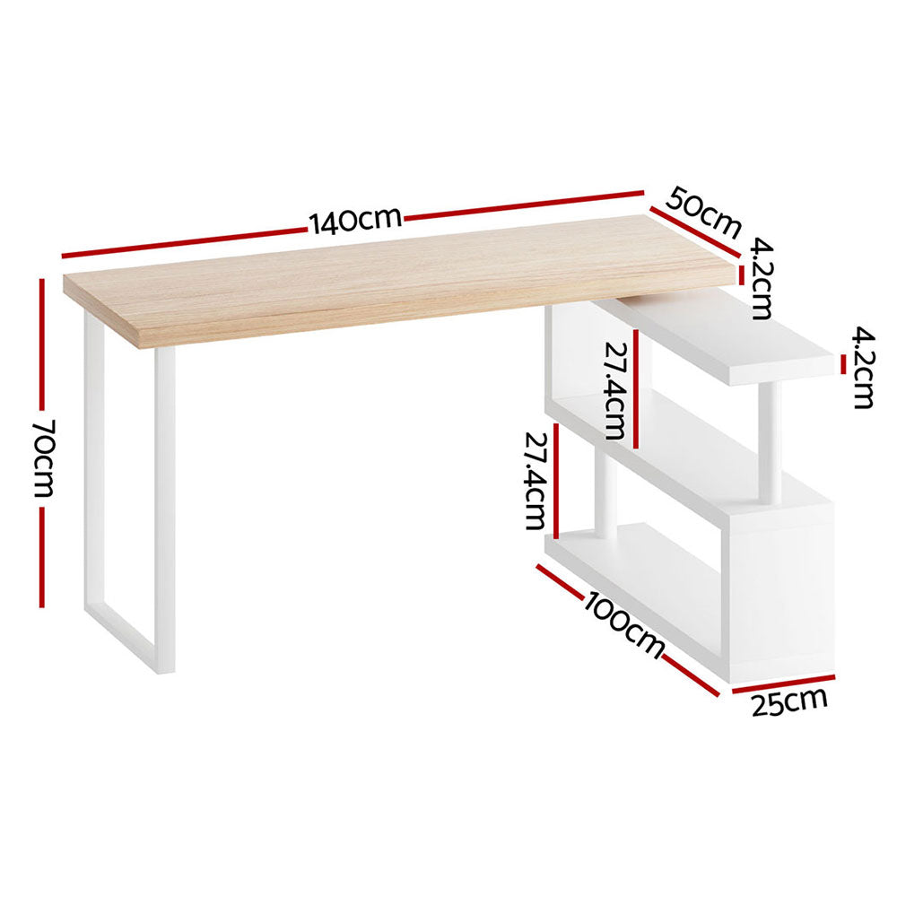 Artiss Computer Desk with Rotatable Shelf Oak and White 140cm