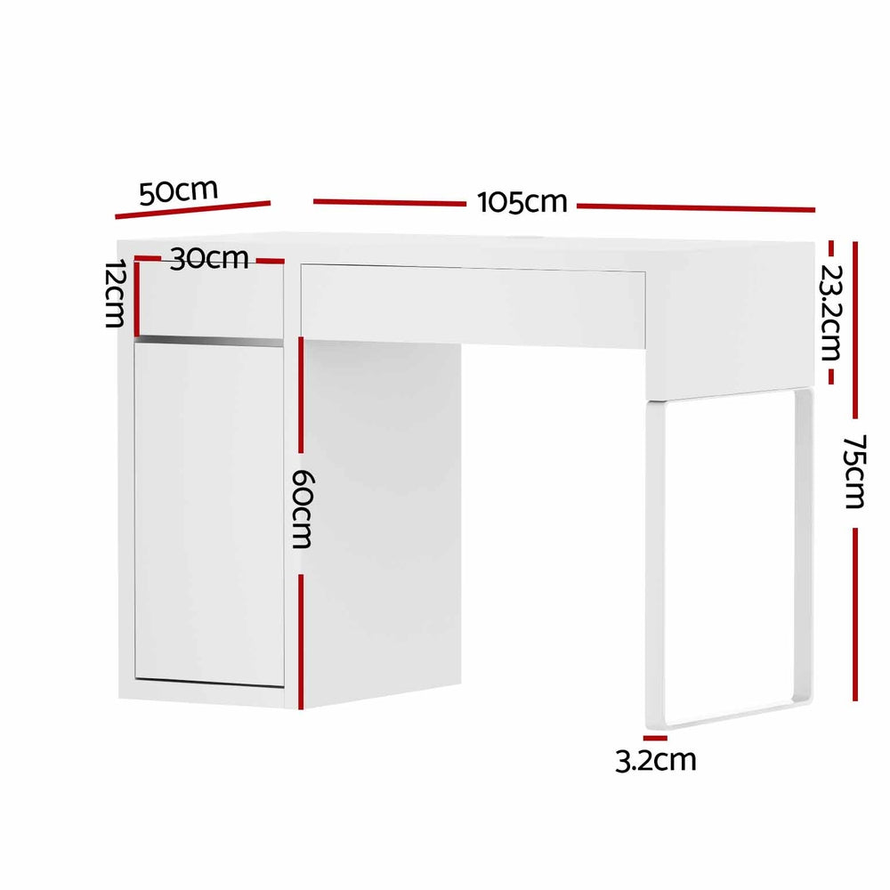 Artiss Computer Desk with 2 Drawers and 3-Tier Cabinet White