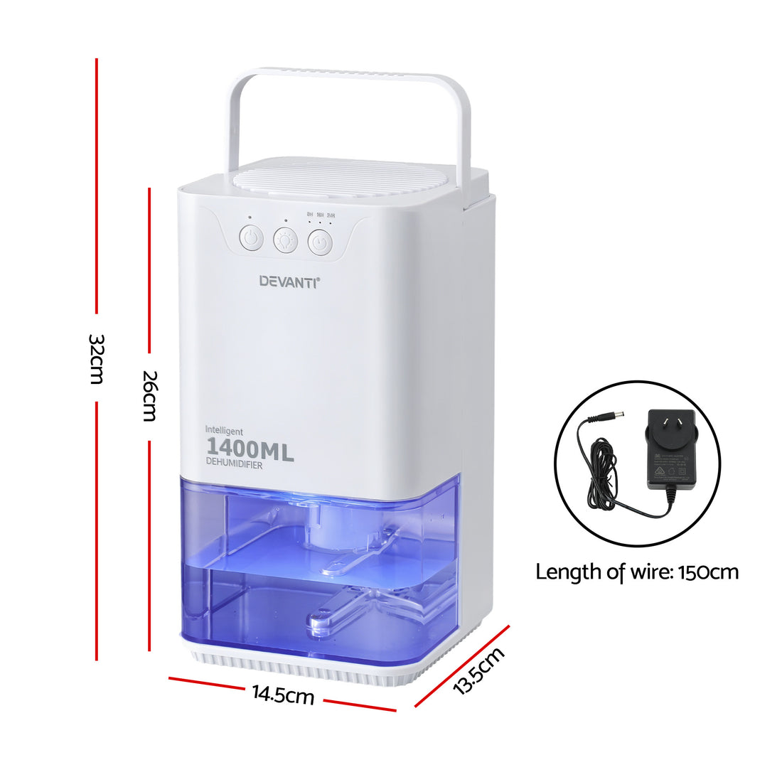 Devanti Portable Dehumidifier with Sleep Mode 1400ml White