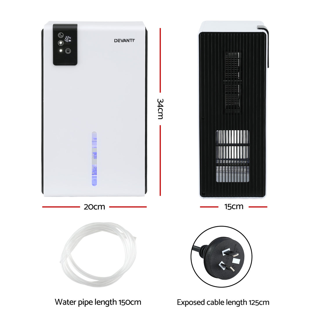 Devanti Smart Dehumidifier with Remote Control Sleep Mode 2000ml White