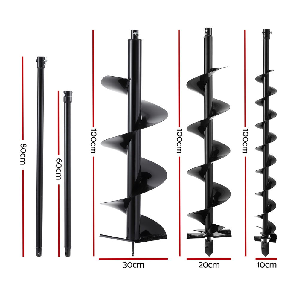 Giantz Auger Bit Set 100 200 300mm Carbon Steel