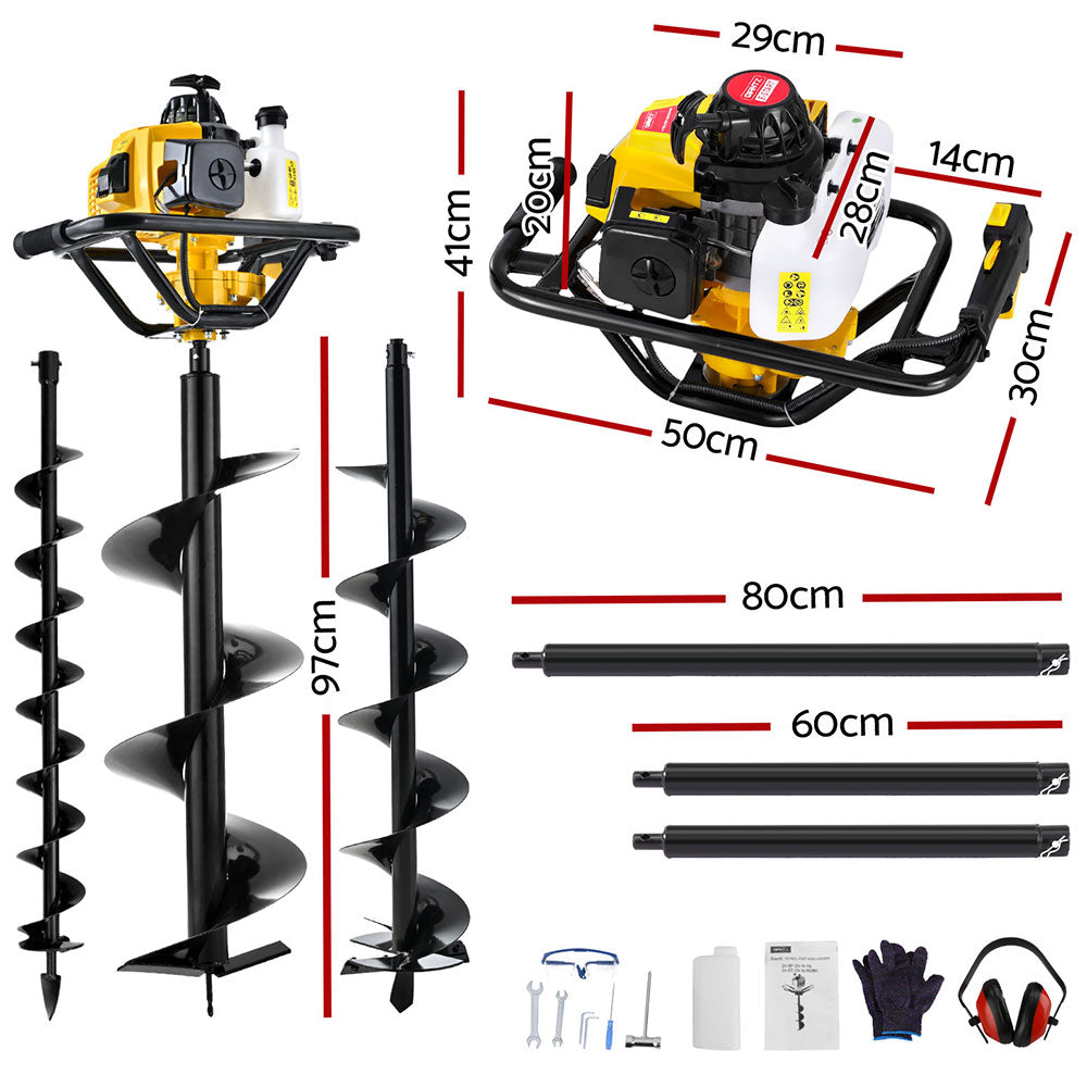 Giantz Yellow 65cc Petrol Post Hole Digger Kit